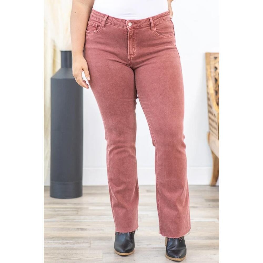 LOVERVET Women's Tummy Control Crop Straight Jeans Size 16W In Burgundy